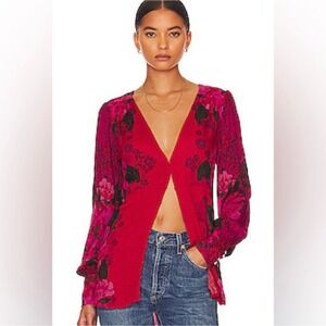Free People Mikayla NWT printed Blouse in‎ Scarlet size Small Red NEW